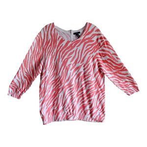 GAP Women's XXL Sweater Coral White Zebra Print Back Zipper Cotton Bust 44"